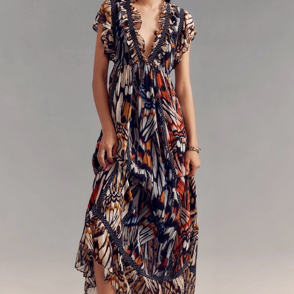 NWT Anthropologie - Maeve- butterfly ruffled High Low Dress, size medium